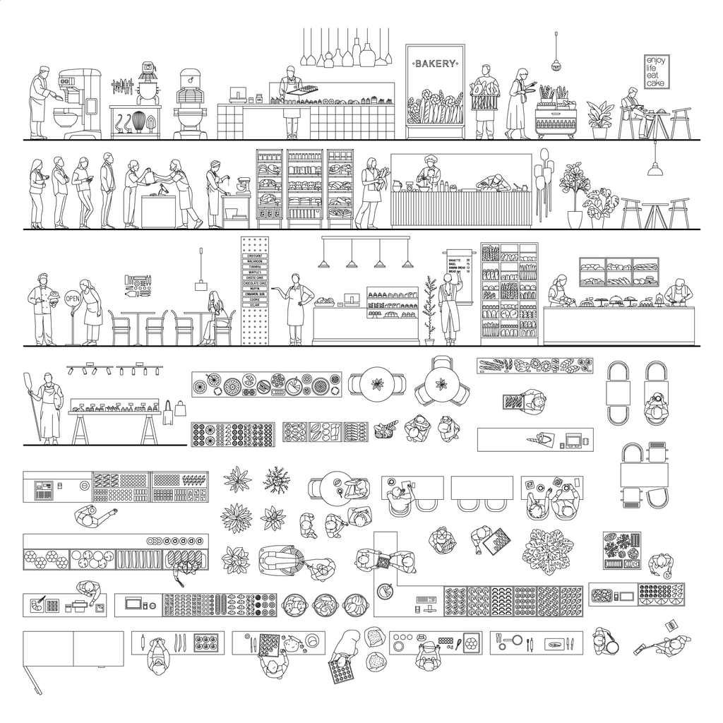 CAD, Vector All You Need for Bakery/ Cafeteria Design Multi Pack (Top