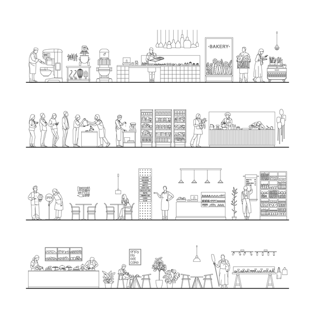 CAD, Vector All You Need for Bakery/ Cafeteria Design Multi Pack (Top, Side View) - Post Digital Architecture — Free and Affordable Resources for Architects