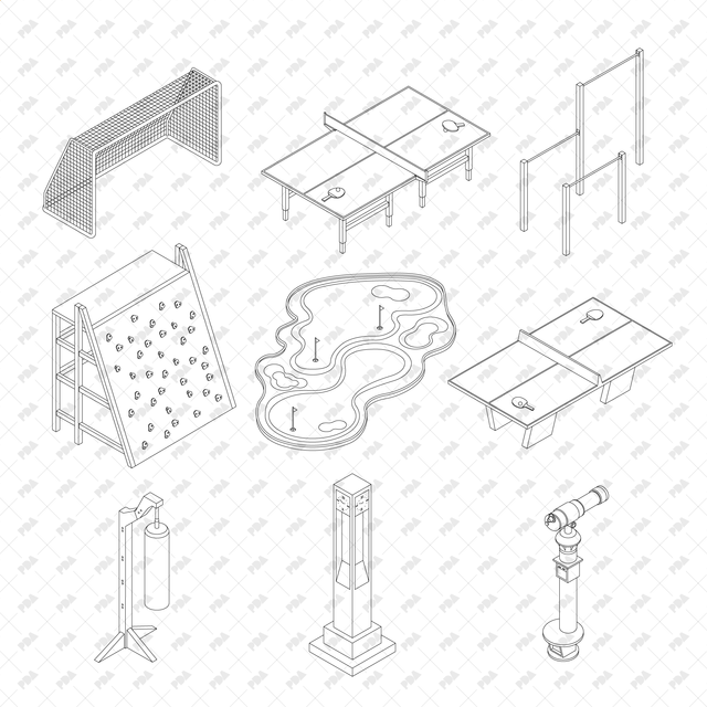 CAD, Vector Isometric Street Sports Equipment Set - Post Digital Architecture — Free and Affordable Resources for Architects