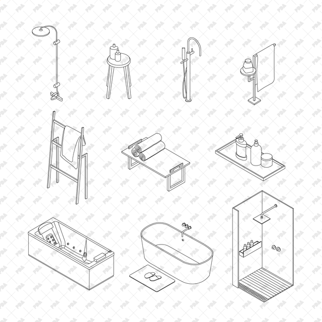 CAD, Vector Isometric Bathroom Set - Post Digital Architecture — Free and Affordable Resources for Architects