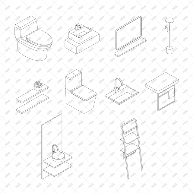 CAD, Vector Isometric Toilet Set - Post Digital Architecture — Free and Affordable Resources for Architects