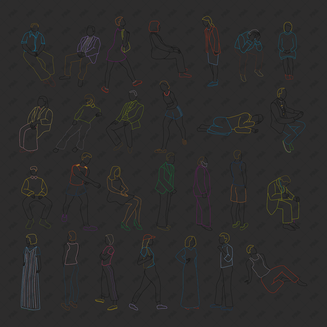 CAD, Vector, PNG Line Art Characters Inspired by David Hockney - Post Digital Architecture — Free and Affordable Resources for Architects