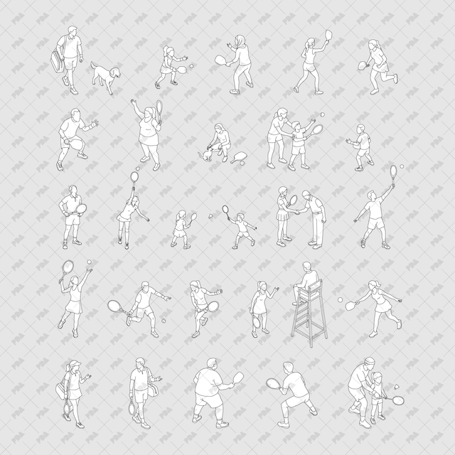 CAD, Vector, PNG Isometric Racket Sports, Tennis Badminton Pickleball