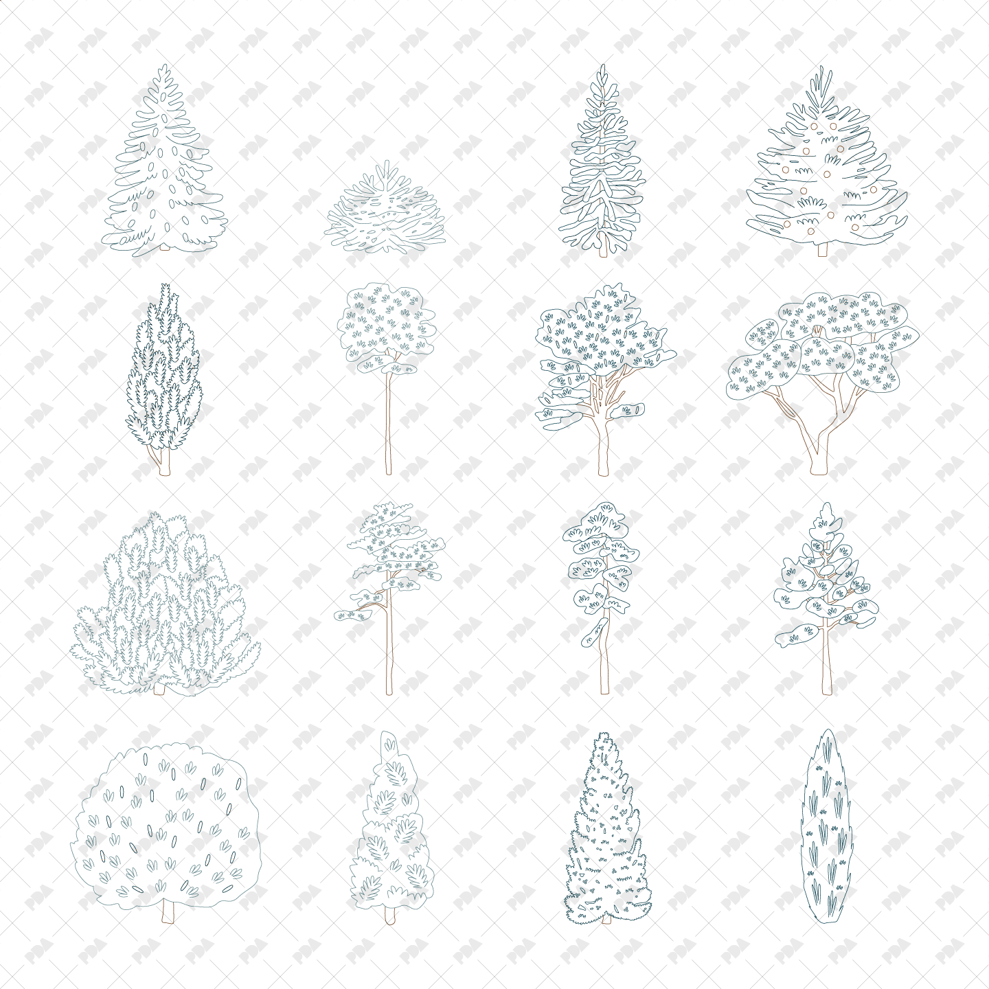 ノートPCケース docsh design trees & conifers Hand Drawn Coniferous Trees (Side view) – Post Digital