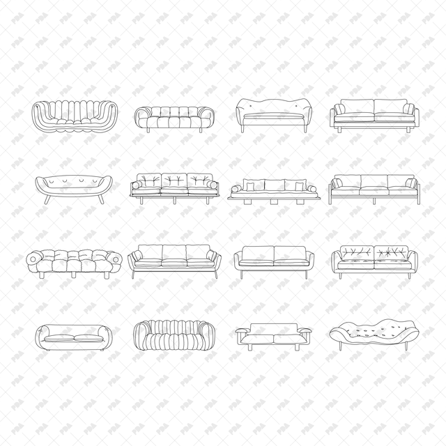 CAD, Vector Sofas in Front View - Post Digital Architecture — Free and Affordable Resources for Architects