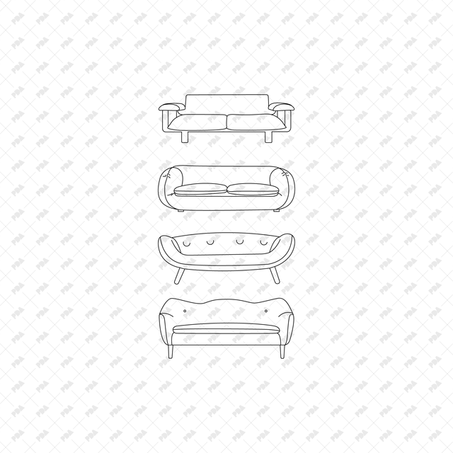 CAD, Vector Sofas in Front View - Post Digital Architecture — Free and Affordable Resources for Architects