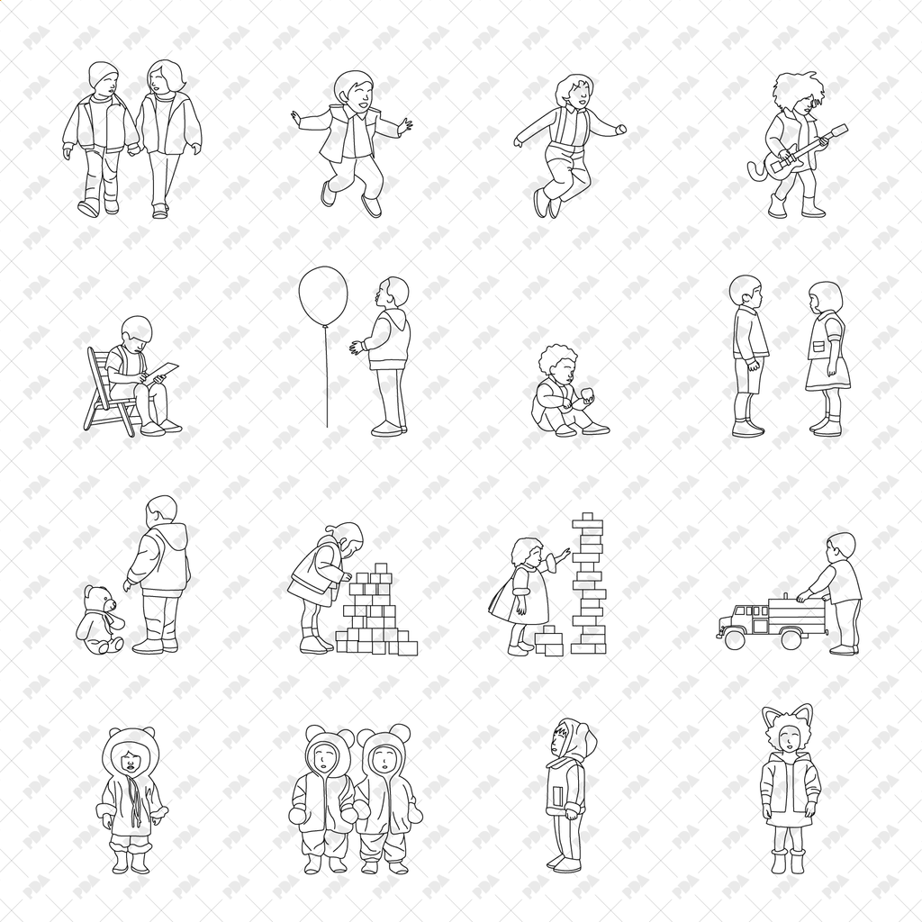 CAD、白黒とカラーのベクターキッズ