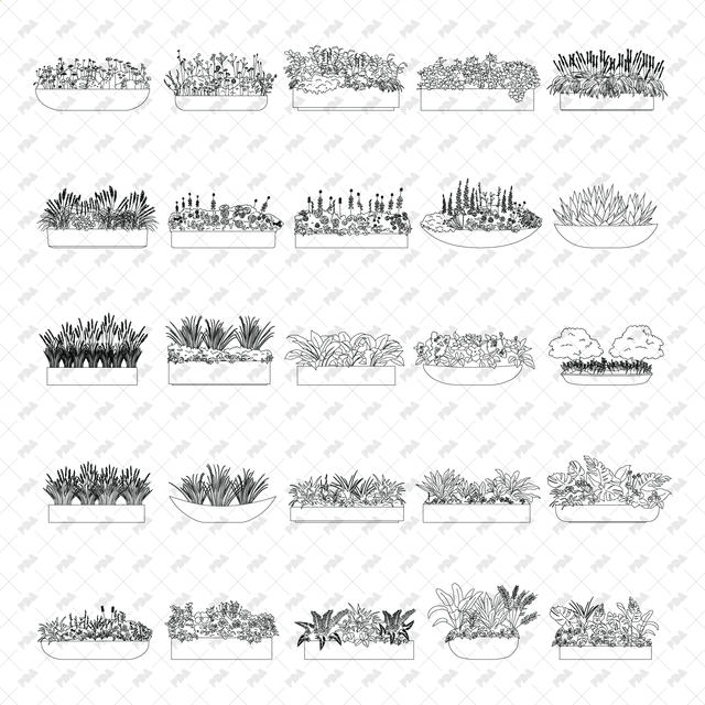 CAD, Vector, PNG Street Plants in Planters in Color and B/W - Post Digital Architecture — Free and Affordable Resources for Architects