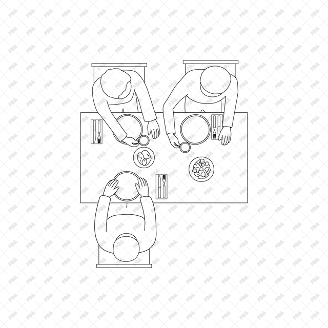 CAD, Vector, PNG Characters at a Coffee Shop in Top View