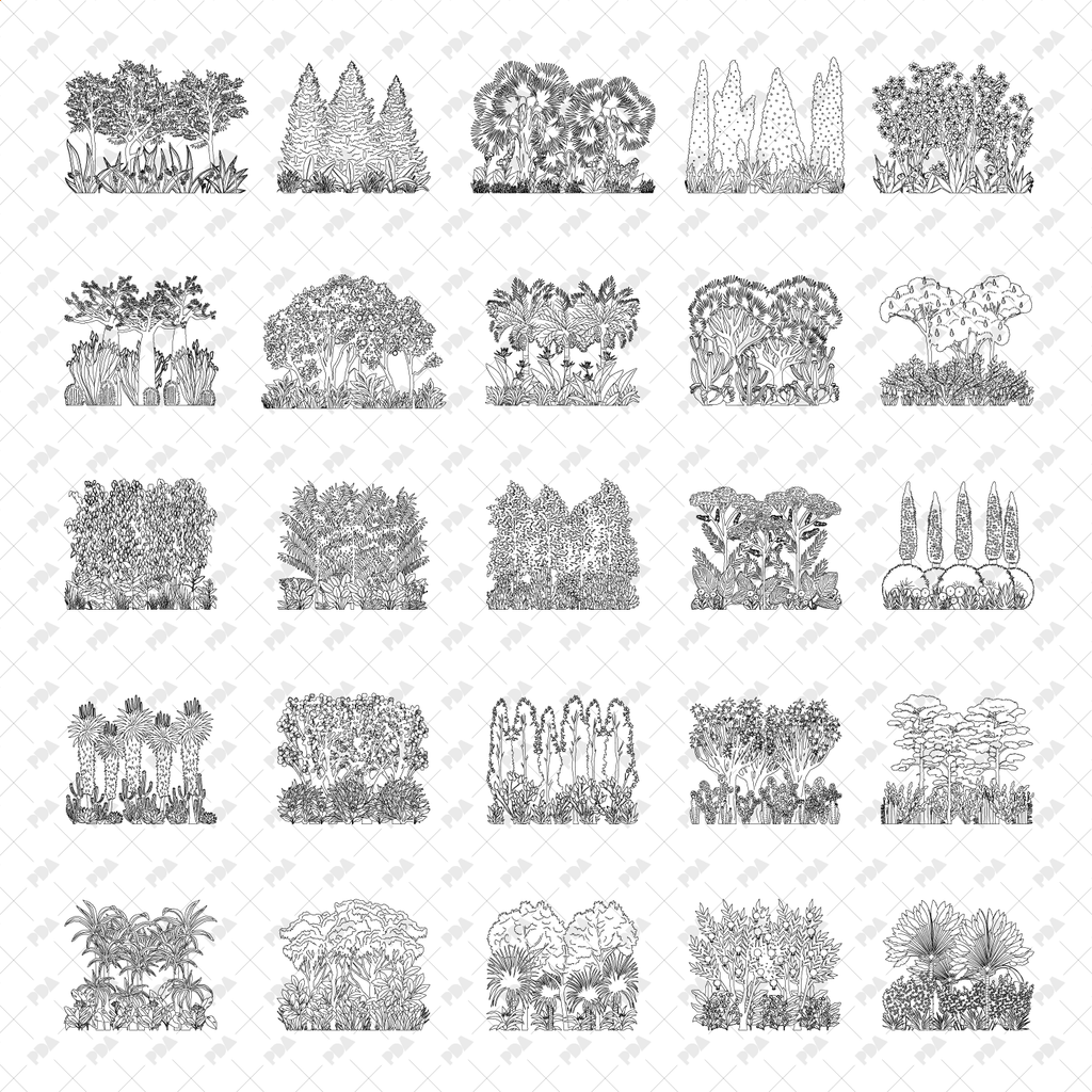 CAD Vector Groves Of Trees In Color And B W Post Digital Architecture cad-vector-groves-of-trees-in-color-and-b-w-post-digital-architecture