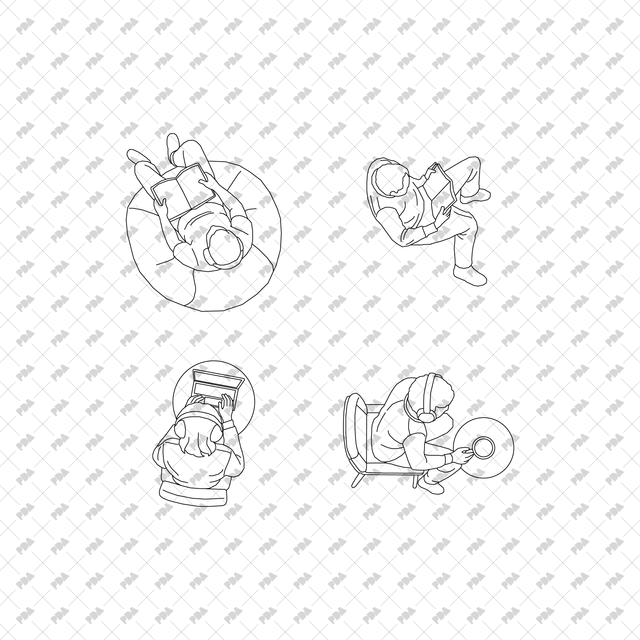 CAD, Vector, PNG People at Home in Top View