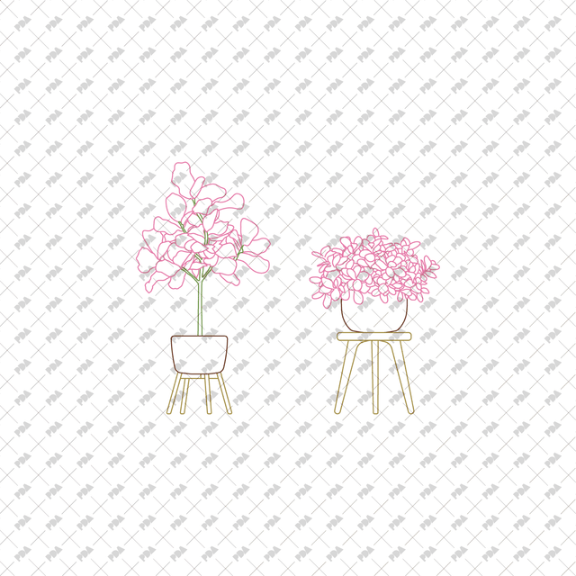 CAD, Vector, PNG Plants on Stools in Color and B/W - Post Digital Architecture — Free and Affordable Resources for Architects