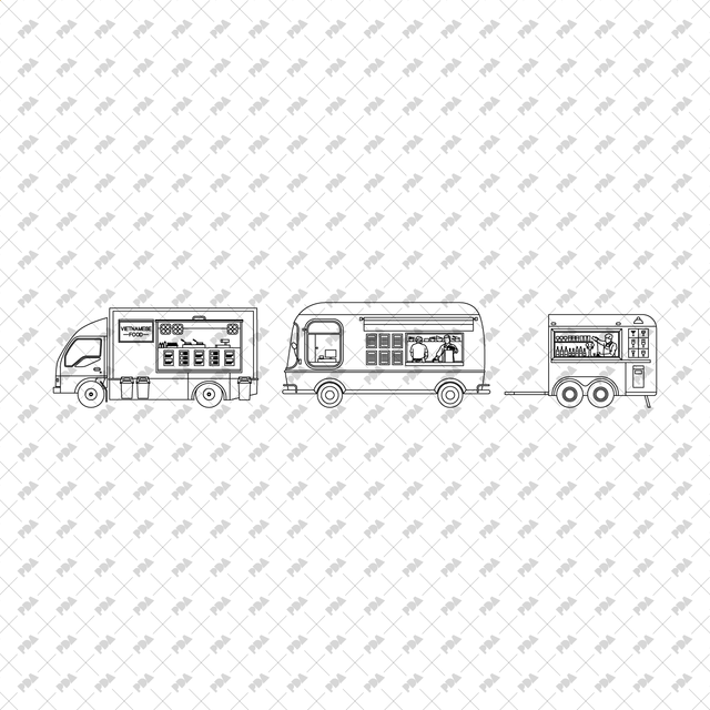 CAD, Vector Food Trucks and Carts in Front, Side, and Top Views - Post Digital Architecture — Free and Affordable Resources for Architects