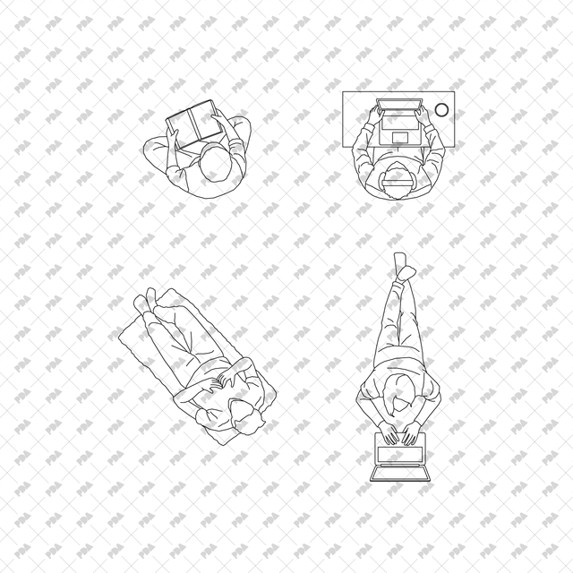 CAD, Vector, PNG People at Home in Top View