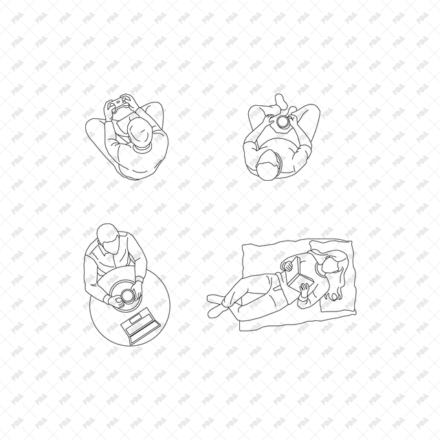CAD, Vector, PNG People at Home in Top View