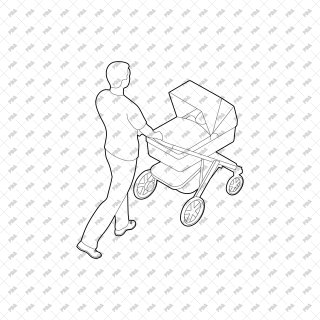 CAD, Vector, PNG Isometric Characters with Baby Strollers - Post Digital Architecture — Free and Affordable Resources for Architects