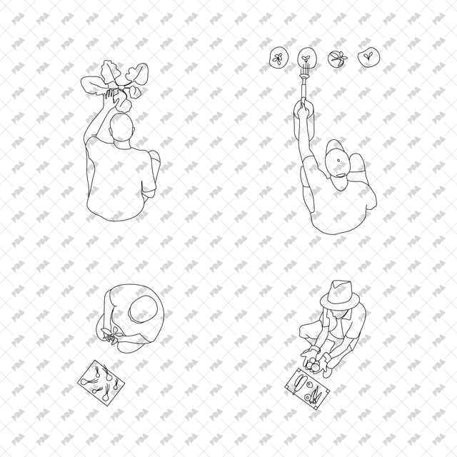 CAD, Vector Characters Planting Trees and Plants in Top View