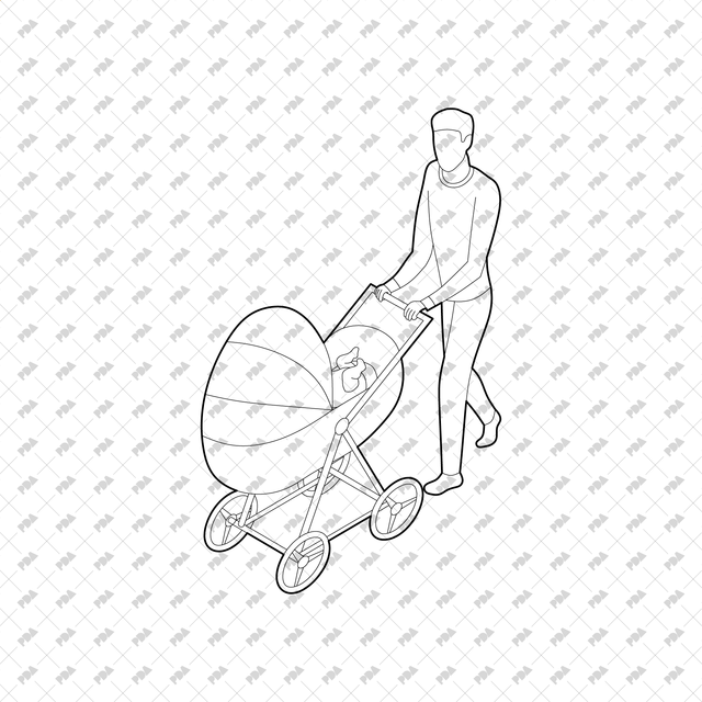 CAD, Vector, PNG Isometric Characters with Baby Strollers