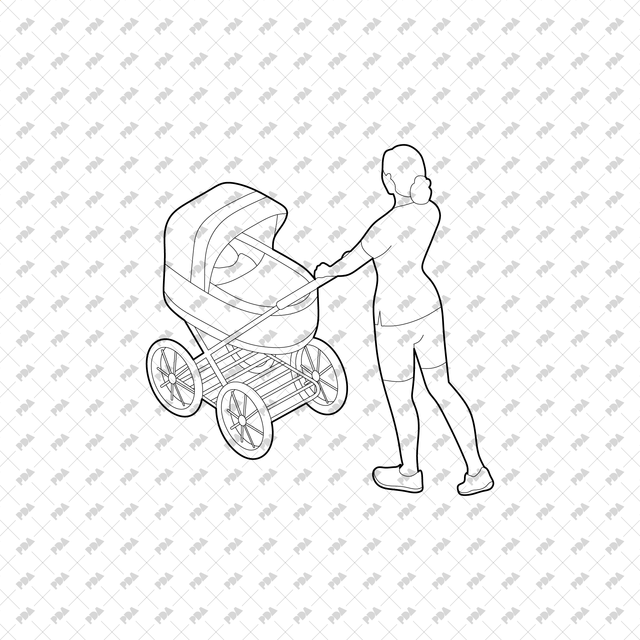 CAD, Vector, PNG Isometric Characters with Baby Strollers