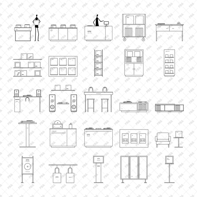 CAD, Vector, PNG Record Store in Front View - Post Digital Architecture — Free and Affordable Resources for Architects