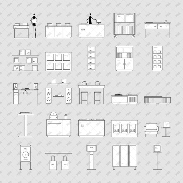 CAD, Vector, PNG Record Store in Front View - Post Digital Architecture — Free and Affordable Resources for Architects