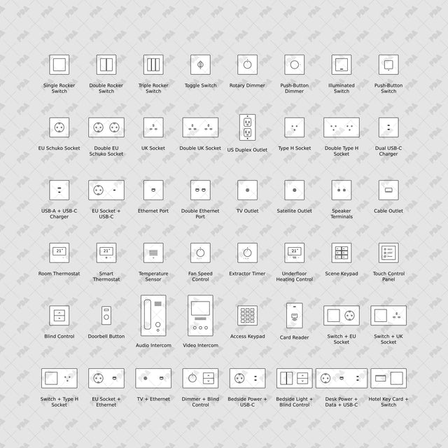 48 wall controls, full catalogue on light gray