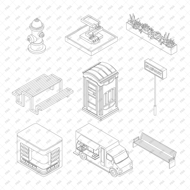CAD, Vector Isometric Urban Set 2 - Post Digital Architecture — Free and Affordable Resources for Architects