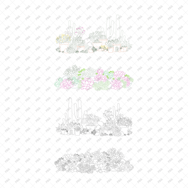 CAD, Vector, PNG Succulent and Cactus Beds in Color and B/W - Post Digital Architecture — Free and Affordable Resources for Architects