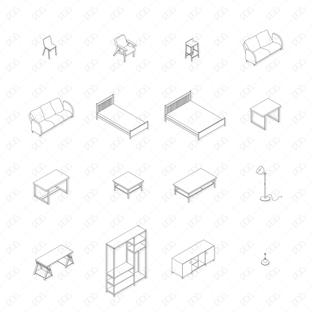 CAD & Vector Isometric IKEA inspired Furniture and Lamps Set