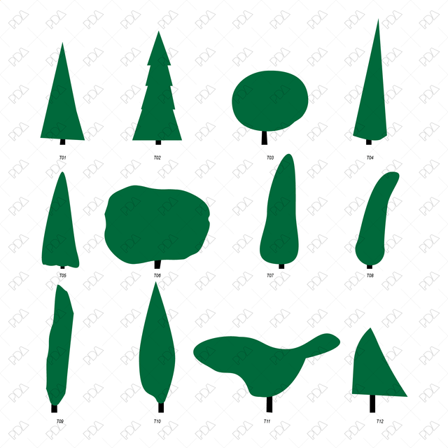 Vector Naïve Trees Set (Front view) - Post Digital Architecture — Free and Affordable Resources for Architects