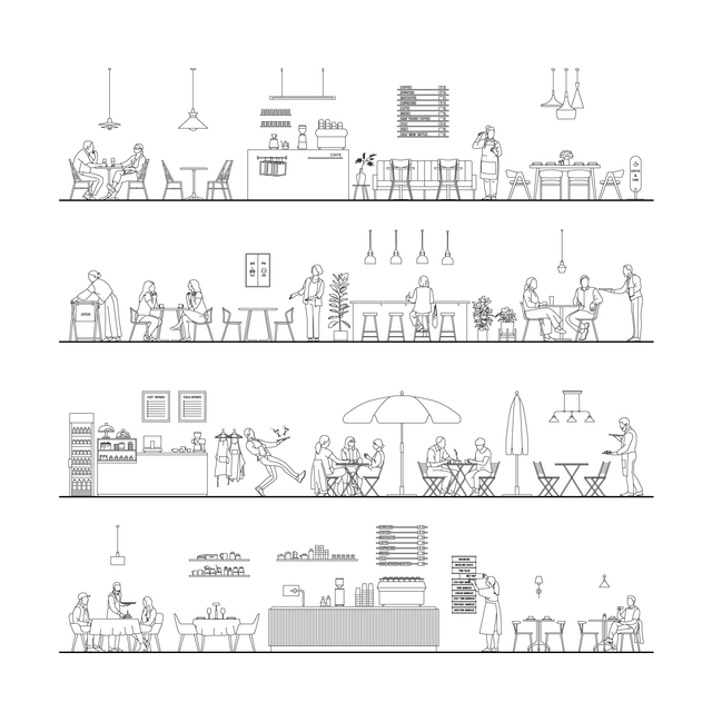 CAD, Vector All You Need for Café/ Coffee Shop Design Multi Pack (Side, Top Views) - Post Digital Architecture — Free and Affordable Resources for Architects