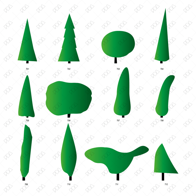Vector Naïve Trees Set (Front view) - Post Digital Architecture — Free and Affordable Resources for Architects
