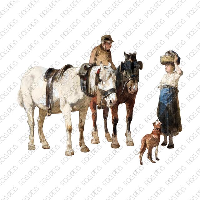 Artcutout Scenes - Animals and Farm: Horse Rider Talks to a Village Boy (Free PNG) - Post Digital Architecture — Free and Affordable Resources for Architects