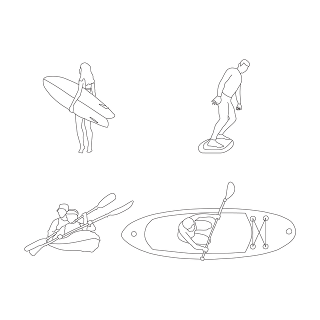 CAD, Vector People Doing Water Sports (Top and side view) - Post Digital Architecture — Free and Affordable Resources for Architects