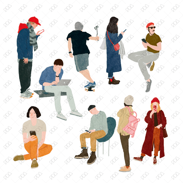 Hand Drawn Characters with Gadgets - Post Digital Architecture — Free and Affordable Resources for Architects