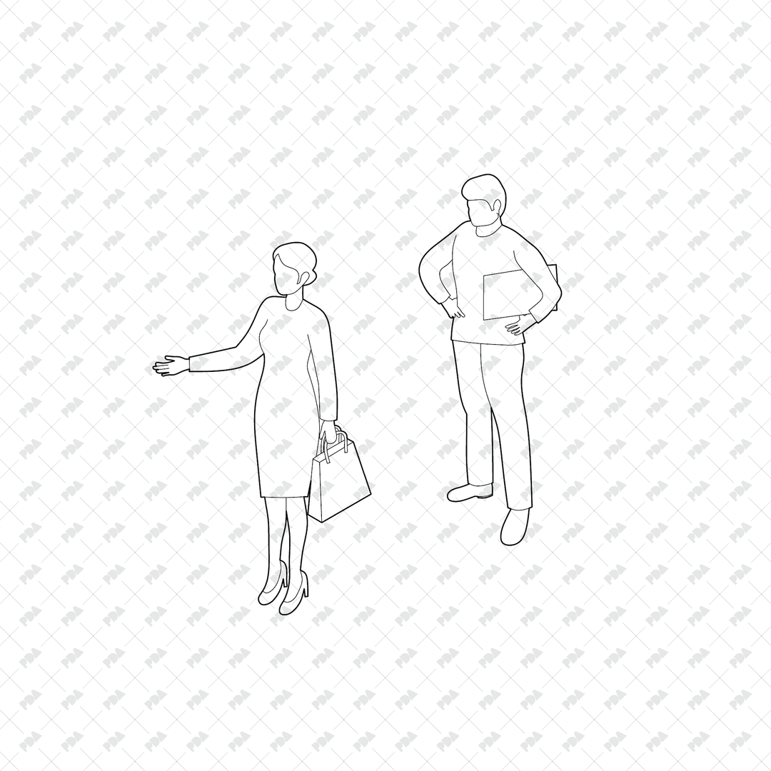 CAD, Vector, PNG Waiting in Line and Queue Scenes in Axonometric View