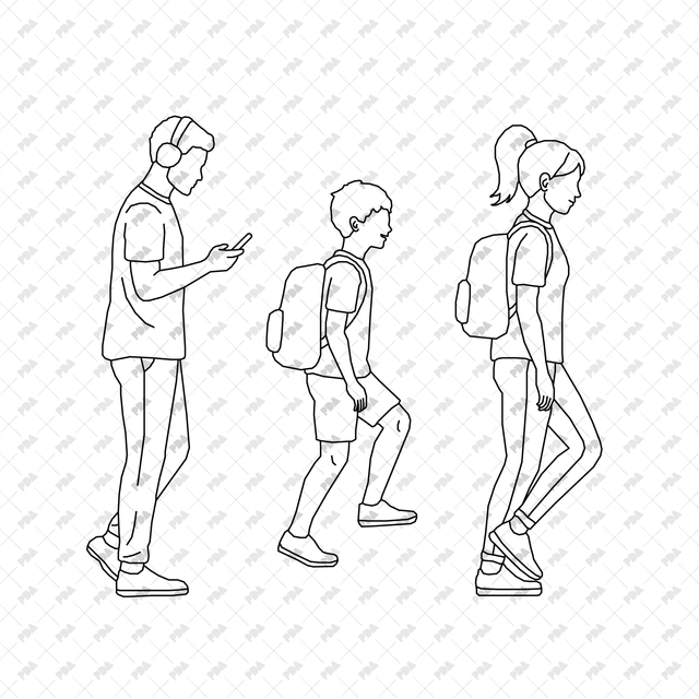 CAD, Vector, PNG People Going Up and Down Stairs in Side View - Post Digital Architecture — Free and Affordable Resources for Architects