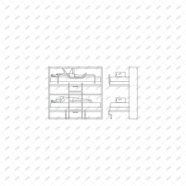 CAD, Vector, PNG Bunk Beds in Front and Side View - Post Digital Architecture — Free and Affordable Resources for Architects