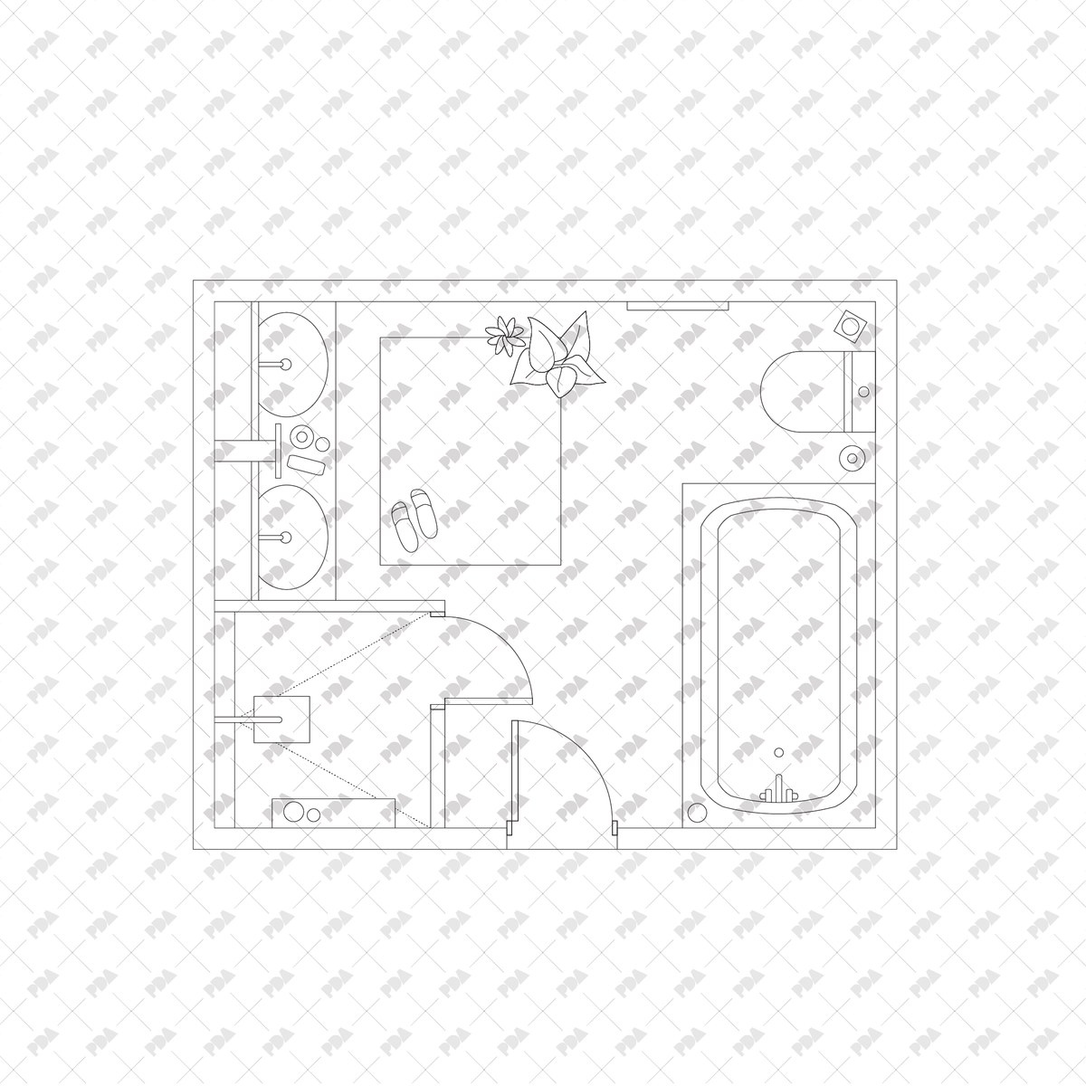 CAD, Vector, PNG Bathroom Layouts in Top View