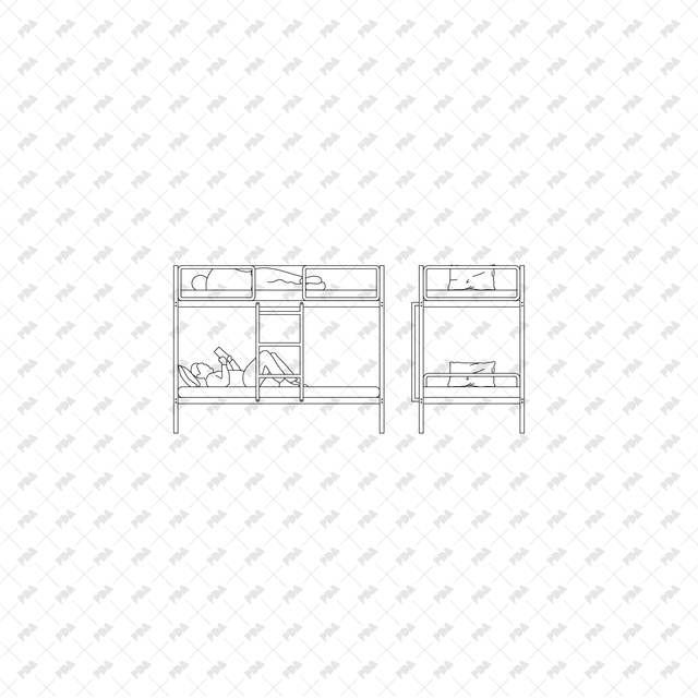 CAD, Vector, PNG Bunk Beds in Front and Side View - Post Digital Architecture — Free and Affordable Resources for Architects