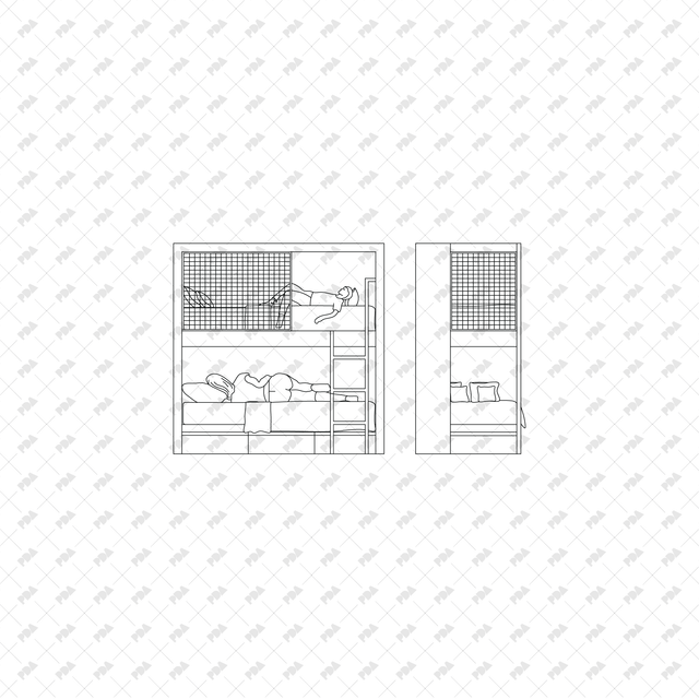CAD, Vector, PNG Bunk Beds in Front and Side View - Post Digital Architecture — Free and Affordable Resources for Architects