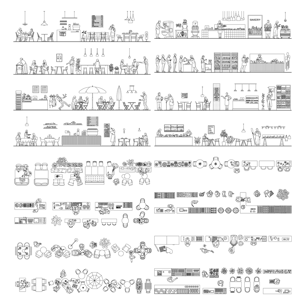 CAD, Vector All You Need for a Bakery and a Coffee Shop Design Multi