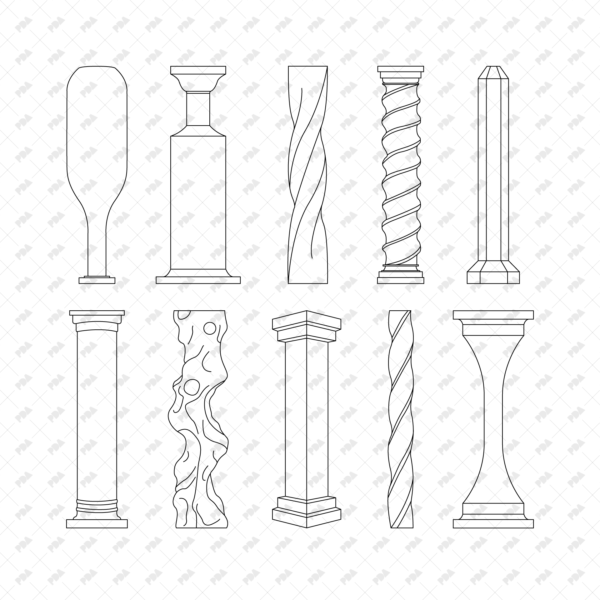 CAD, Vector Modern Columns Set
