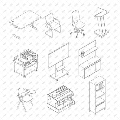 CAD, Vector Isometric Conference Room Furniture