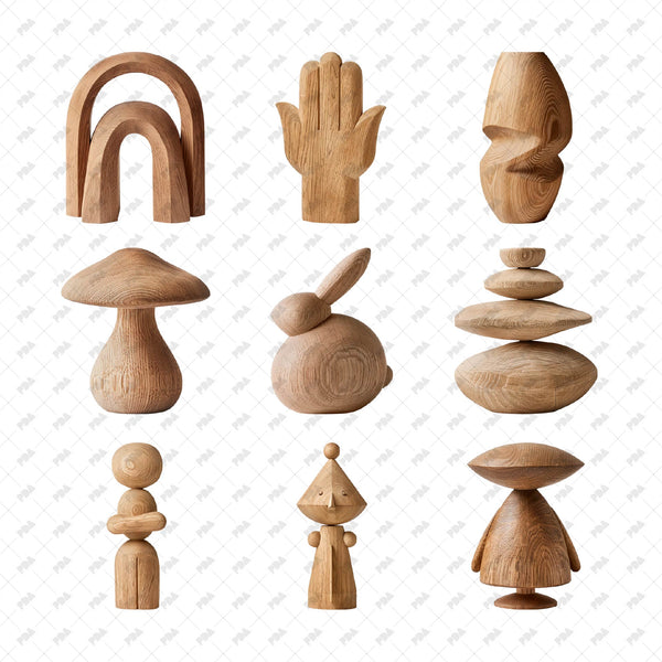 PNG Contemporary Wooden Decorative Objects Set