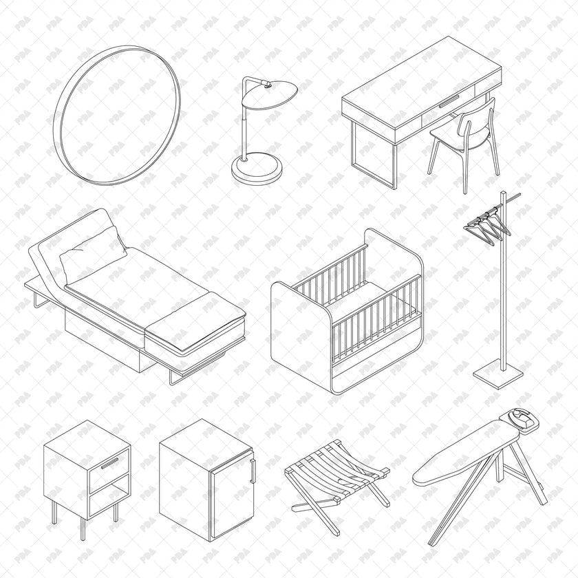 CAD, Vector Isometric Hotel Room Accessories | Post Digital Architecture