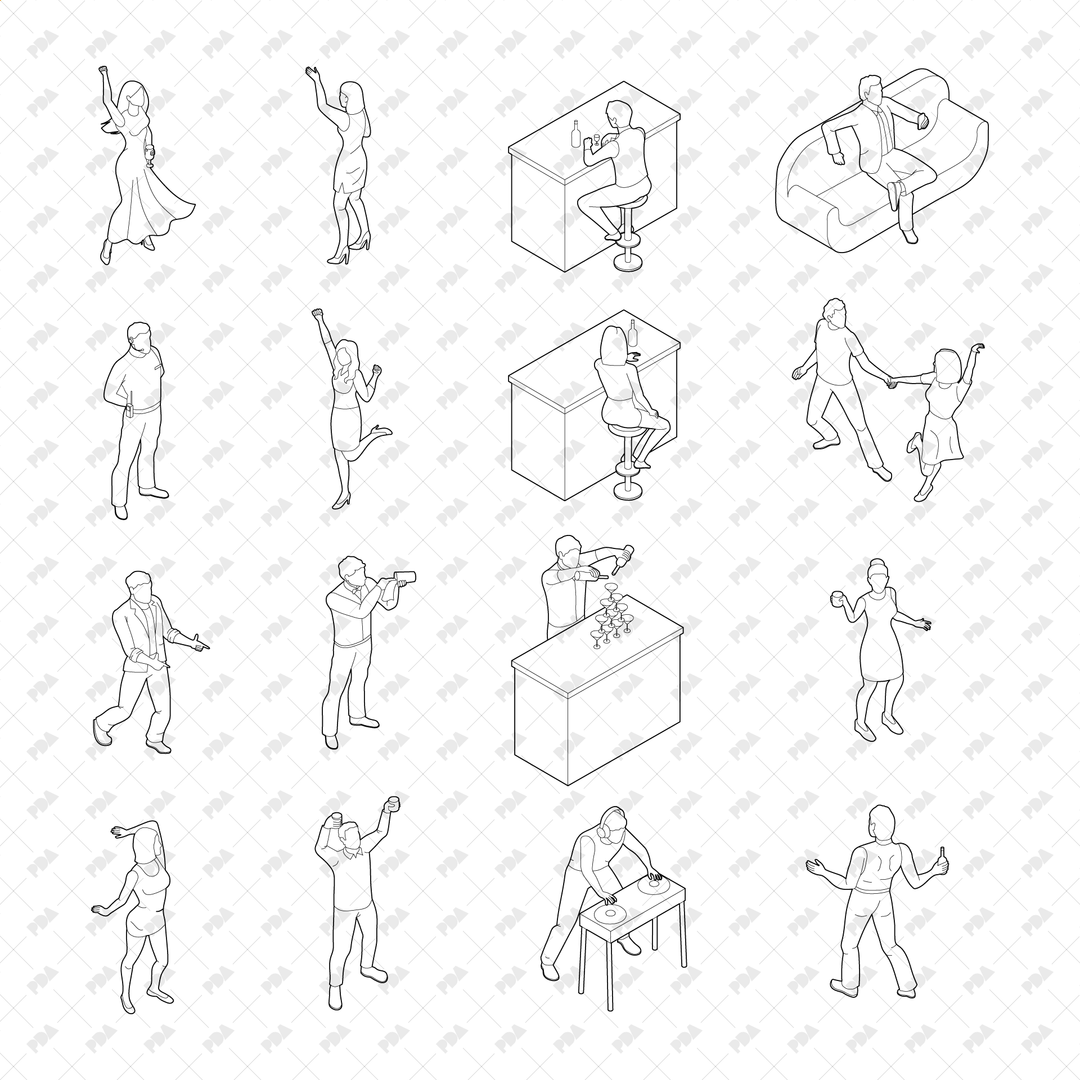 CAD, Vector, PNG Isometric View Nightclub and Party Characters