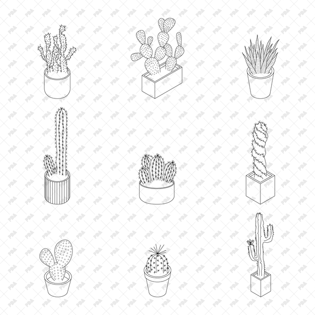 CAD, Vector, PNG Isometric Cactuses in Planters - Post Digital Architecture — Free and Affordable Resources for Architects