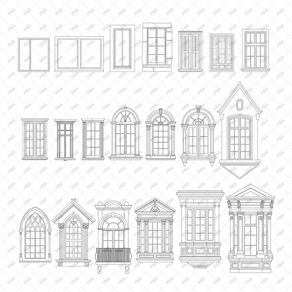 CAD Vector Windows Set for Architectural Drawings