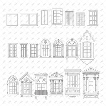 CAD Vector Windows Set for Architectural Drawings